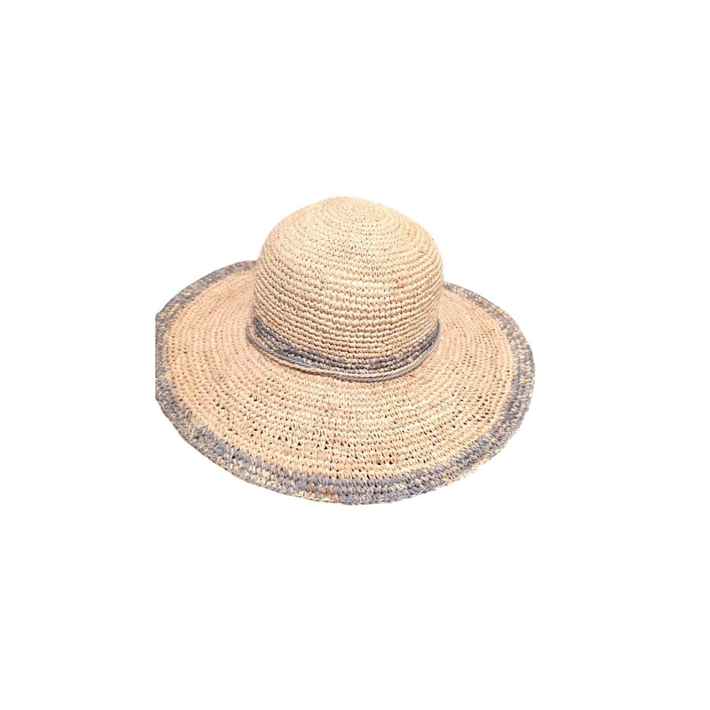 Wallaroo Women's Natural & Gray Raffia Sun Hat Wide Brim & Adjustable Fit